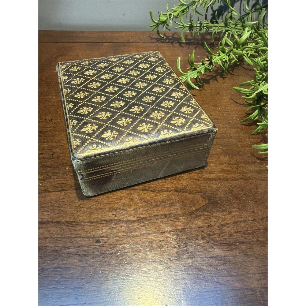 VTG LEATHER & Gold Jewelry Cigarette TRINKET Box FLORENCE Italy Firenze Gold Lea